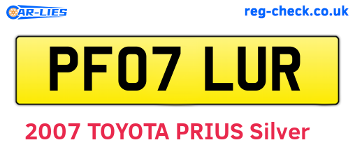 PF07LUR are the vehicle registration plates.