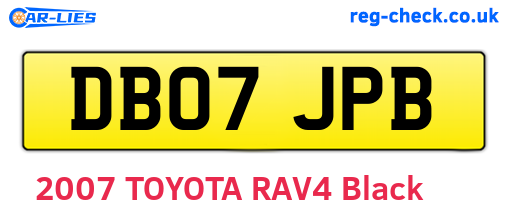 DB07JPB are the vehicle registration plates.
