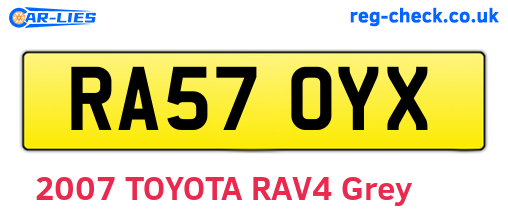 RA57OYX are the vehicle registration plates.