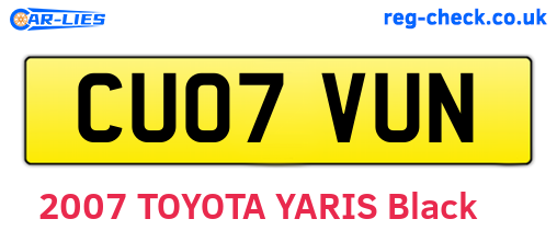 CU07VUN are the vehicle registration plates.