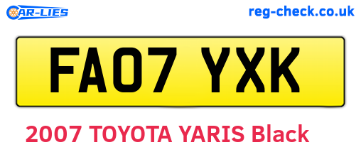FA07YXK are the vehicle registration plates.