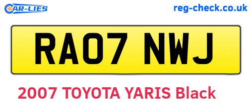 RA07NWJ are the vehicle registration plates.