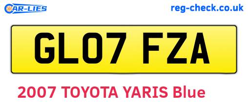 GL07FZA are the vehicle registration plates.