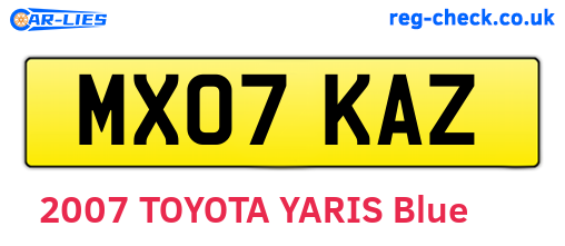 MX07KAZ are the vehicle registration plates.