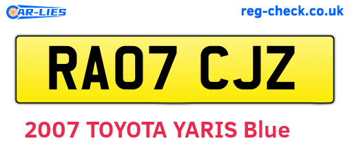 RA07CJZ are the vehicle registration plates.