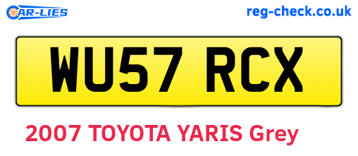 WU57RCX are the vehicle registration plates.