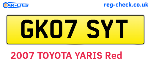 GK07SYT are the vehicle registration plates.