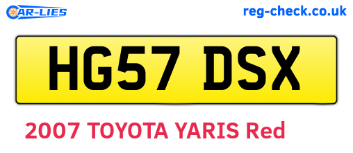 HG57DSX are the vehicle registration plates.