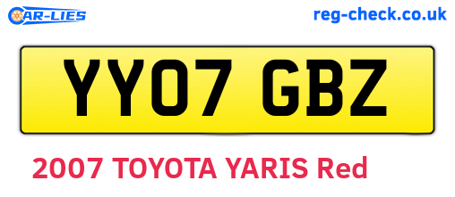 YY07GBZ are the vehicle registration plates.