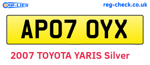 AP07OYX are the vehicle registration plates.