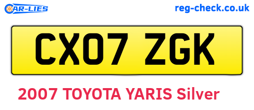 CX07ZGK are the vehicle registration plates.