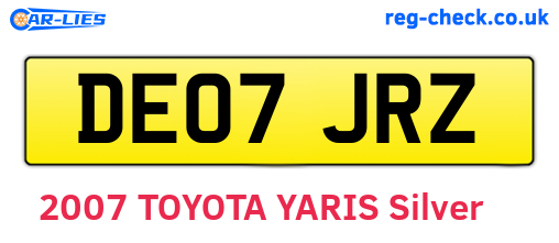 DE07JRZ are the vehicle registration plates.