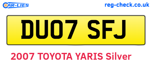 DU07SFJ are the vehicle registration plates.
