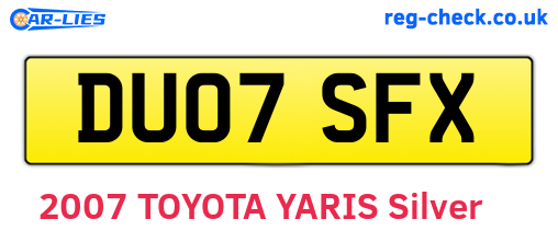 DU07SFX are the vehicle registration plates.