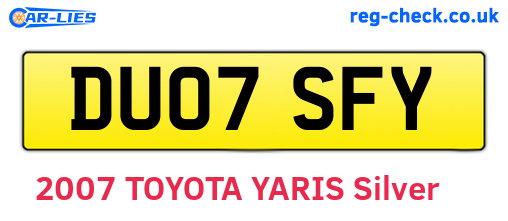 DU07SFY are the vehicle registration plates.