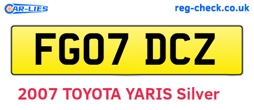 FG07DCZ are the vehicle registration plates.