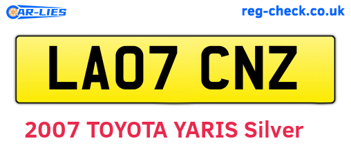 LA07CNZ are the vehicle registration plates.