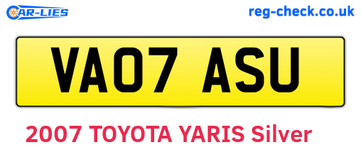 VA07ASU are the vehicle registration plates.