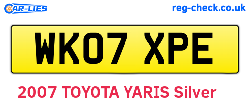 WK07XPE are the vehicle registration plates.