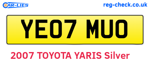 YE07MUO are the vehicle registration plates.