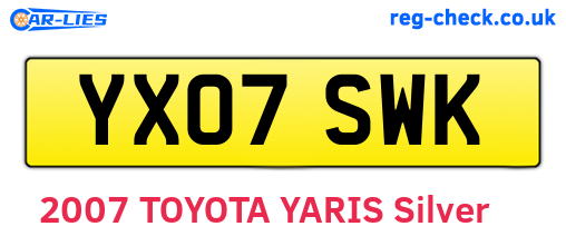 YX07SWK are the vehicle registration plates.