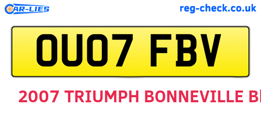 OU07FBV are the vehicle registration plates.