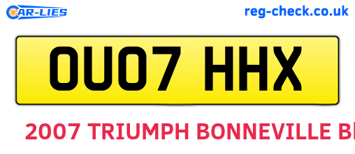 OU07HHX are the vehicle registration plates.