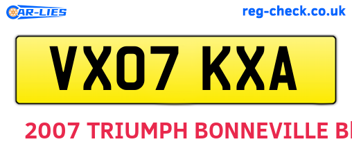 VX07KXA are the vehicle registration plates.