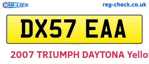 DX57EAA are the vehicle registration plates.