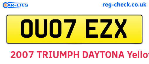 OU07EZX are the vehicle registration plates.