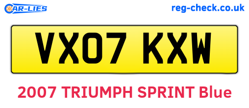 VX07KXW are the vehicle registration plates.