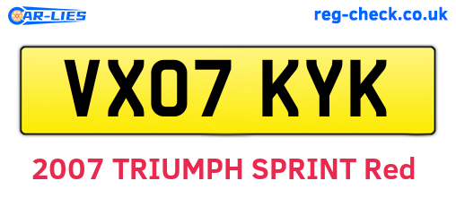 VX07KYK are the vehicle registration plates.