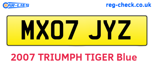 MX07JYZ are the vehicle registration plates.