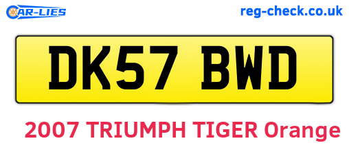 DK57BWD are the vehicle registration plates.