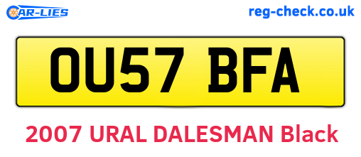 OU57BFA are the vehicle registration plates.