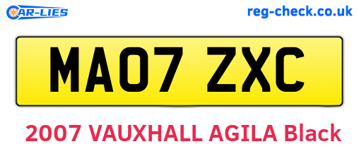 MA07ZXC are the vehicle registration plates.