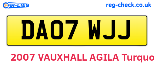 DA07WJJ are the vehicle registration plates.