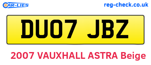 DU07JBZ are the vehicle registration plates.