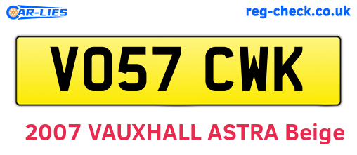 VO57CWK are the vehicle registration plates.
