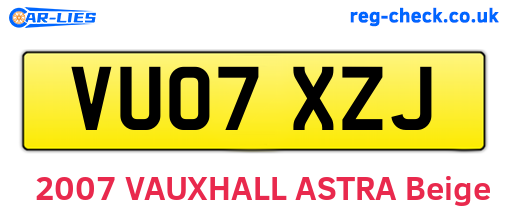 VU07XZJ are the vehicle registration plates.