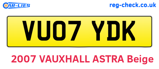VU07YDK are the vehicle registration plates.