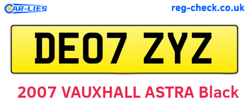 DE07ZYZ are the vehicle registration plates.