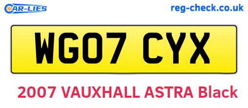 WG07CYX are the vehicle registration plates.