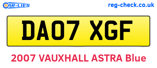 DA07XGF are the vehicle registration plates.