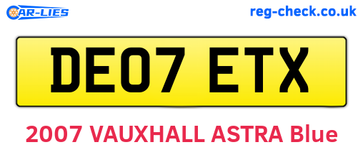 DE07ETX are the vehicle registration plates.
