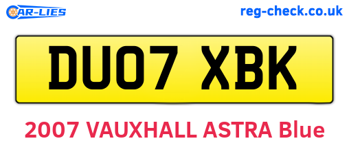 DU07XBK are the vehicle registration plates.