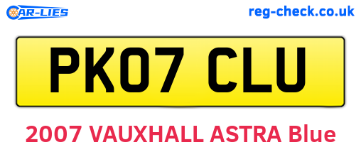 PK07CLU are the vehicle registration plates.