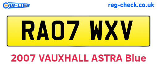 RA07WXV are the vehicle registration plates.