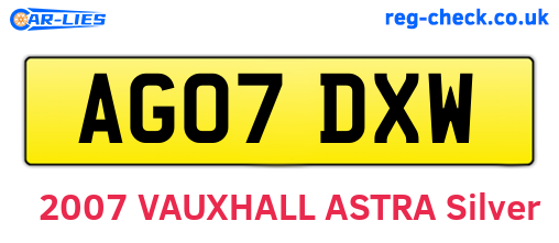 AG07DXW are the vehicle registration plates.