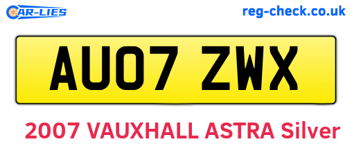 AU07ZWX are the vehicle registration plates.